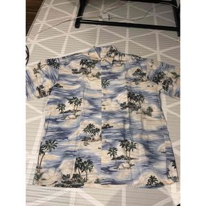Saddlebred Blue Hawaiian Palm Tree Button-Down Shirt Size Large
